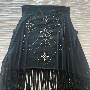 Laser Cut Fringe Trim Suedette Vest